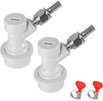2Pcs Ball Lock Disconnect Fittings with 5/16’’ Stainless Steel Gas Barb - Durable PBT Keg Fittings, Home Brew Ball Lock Corny Keg Fittings for Keg Post Coupler with Hose Clamps & MFL Swivel Nuts