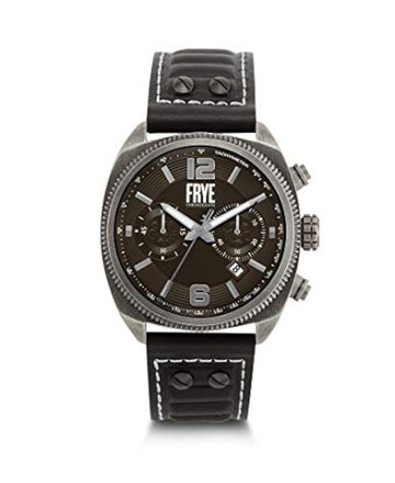 FRYE Men's Moto Engineer Stainless Steel Japanese Quartz Leather Strap, Black, 26 Casual Watch (Model: 37FR00008-02)