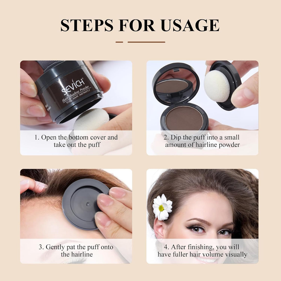 Sevich Hairline Powder,Instantly Conceals Hair Loss, Root Touch up Powder, Hair Shadow Toppers for Women & Men, Touch Up for Thinning Gray Hair, Windproof & Sweatproof, Medium brown