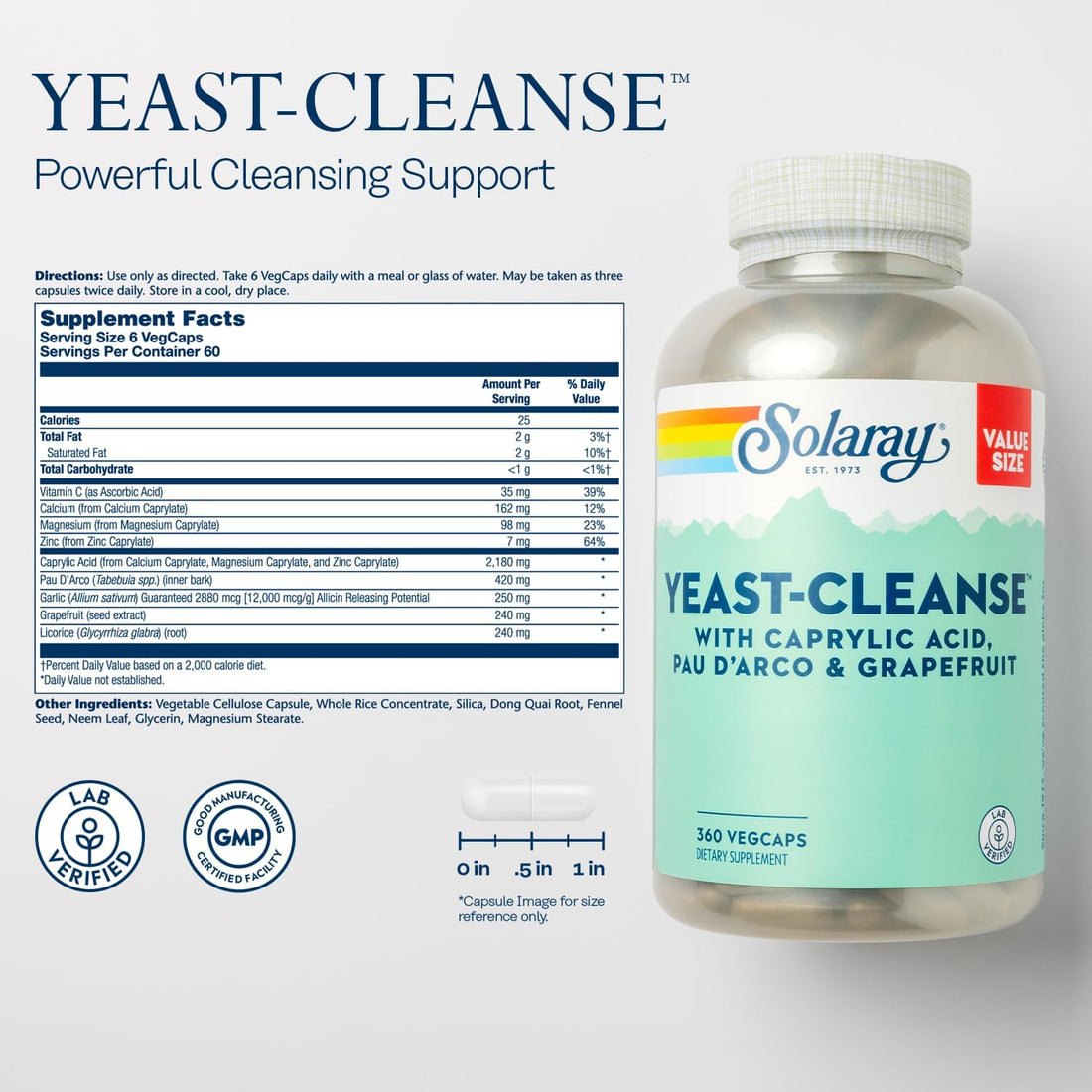 SOLARAY Yeast Cleanse, Antioxidant Support with Caprylic Acid