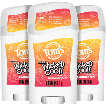 Tom's of Maine Aluminum-Free Wicked Cool! Natural Deodorant for Kids, Summer Fun, 1.6 oz. (Pack of 3)