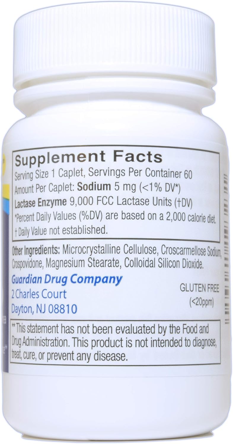 Guardian Dairy Relief Fast Acting Caplets, 9000 FCC, Lactose Intolerance Pills, Lactase Enzyme (360CT (Bottles))