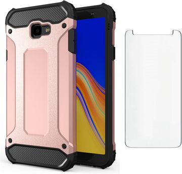 Asuwish Phone Case for Samsung Galaxy J4 Plus with Tempered Glass Screen Protector, Slim Rugged Hybrid Cell Accessories Protective Case, Rose Gold