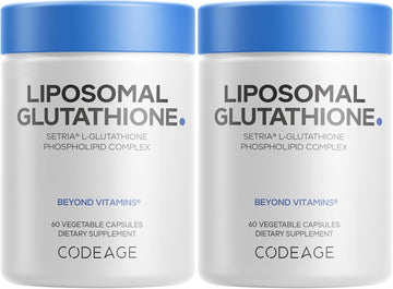 Codeage Liposomal Glutathione Supplement - Pure Reduced Setria L-Glutathione, Liposomal Delivery, Phospholipid Complex - Vegan, Non-GMO - 2-Pack