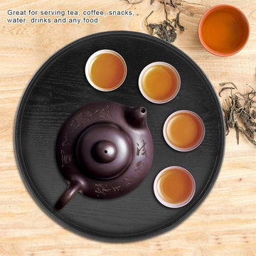 Fdit Round Wood Serving Tray, Wooden Plate Tea Food Server Dishes Water Drink Platter 12.99 inch Black