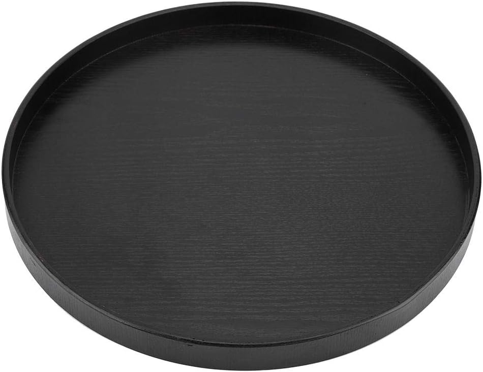 Fdit Round Wood Serving Tray, Wooden Plate Tea Food Server Dishes Water Drink Platter 12.99 inch Black