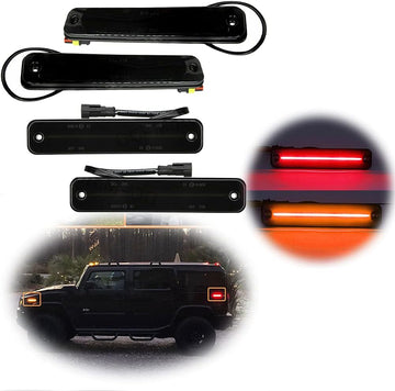 KENRTIR Smoked Lens Amber/Red LED Side Marker Light Kit Compatible With 2003 2004 2005 2006 2007 2008 2009 Hummer H2