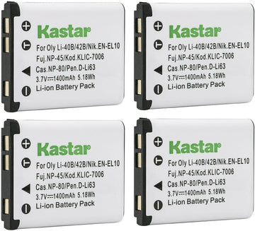 Kastar CNP-80 Battery 4-Pack Replacement for Casio Exilim EX-Z26, Exilim EX-Z28, Exilim EX-Z33, Exilim EX-Z35, Exilim EX-Z37, Exilim EX-Z88, Exilim EX-Z115, Exilim EX-Z270, Exilim EX-Z280 Camera