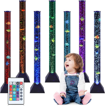 MOONSAY Large LED Fish Tube - 3.3FT Sensory Bubble Lamp with Moving Fish & 20 Color Remote for ADHA & Autism Children