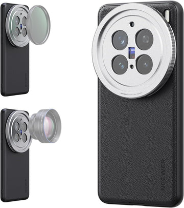 NEEWER X200 Pro Case, Protective Phone Case Compatible with VIVO X200 Pro, Heavy Duty TPU + PC Faux Leather with 17mm Lens Mounts & 67mm Filter Adapter for Wireless Charging, PA114 Black + Silver