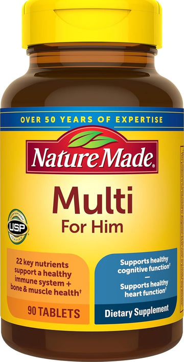 Nature Made Multivitamin for Him, Mens Multivitamins with No Iron, Daily Nutritional Support, Nature Made Multi Mens Vitamins & Minerals, 90 Tablets, 90 Day Supply