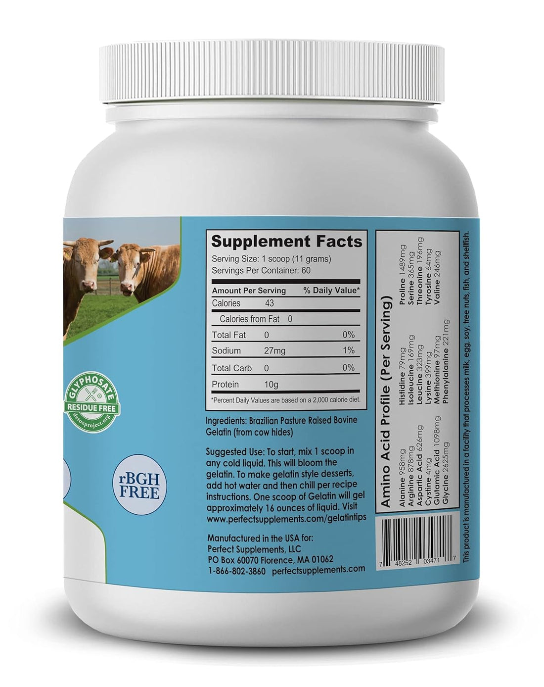 Perfect Supplements “ Perfect Bovine Gelatin “ 660 Grams “ 100% Beef Gelatin Collagen Protein “ Supports Healthy Skin & Joint Health