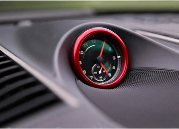 Dashboard Center Clock Surrounding Compass Cover Aluminum Ring Emblem Sticker for Porsche 911 718 Cayenne Macan Panamera, etc.(Red)