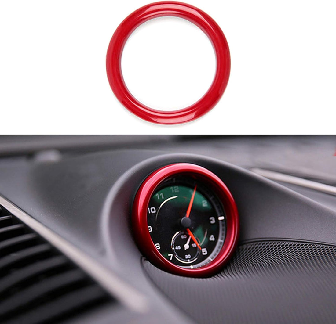 Dashboard Center Clock Surrounding Compass Cover Aluminum Ring Emblem Sticker for Porsche 911 718 Cayenne Macan Panamera, etc.(Red)
