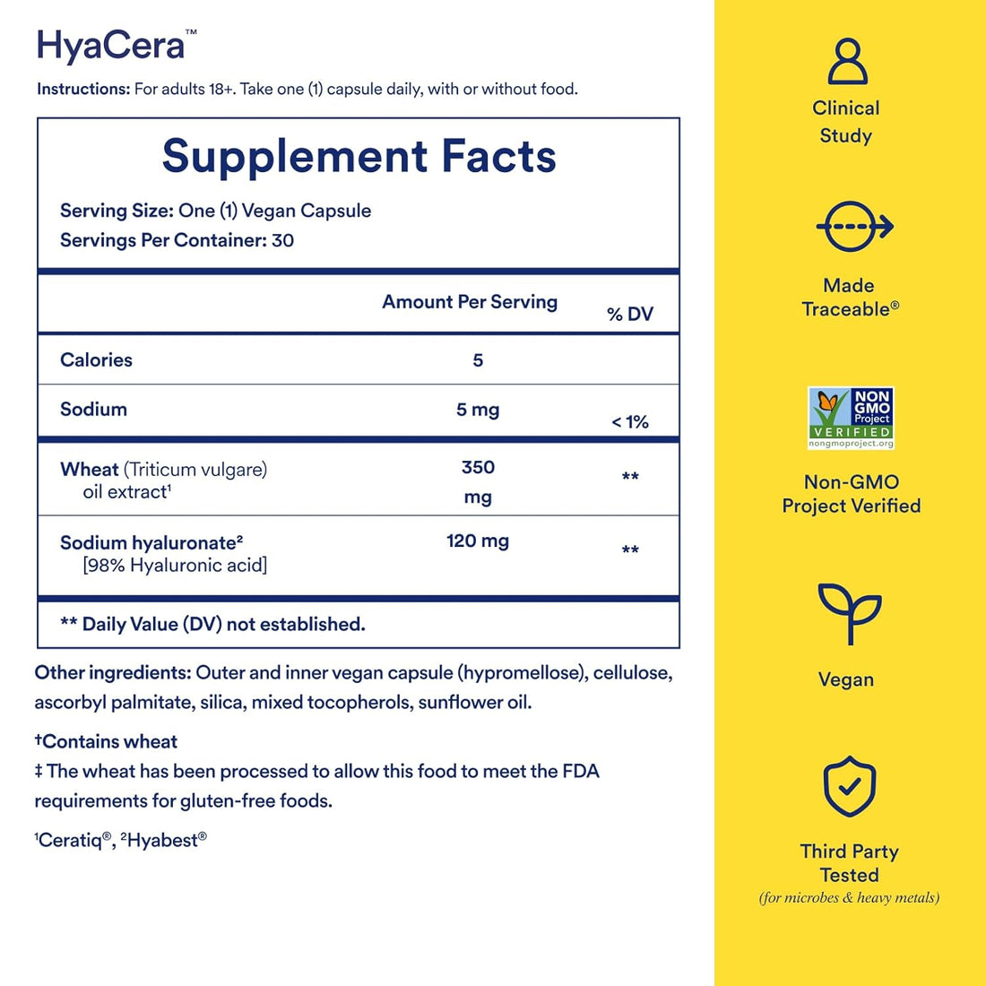 Ritual HyaCera Skin Supplement for Wrinkle Support, with Hyabest® and Ceratiq® for Skin Hydration Support, Hyaluronic Acid, Glycolipids, Ceramides, Gluten Free, Non GMO, Vanilla Essence, 30 Day Supply (2-pack)