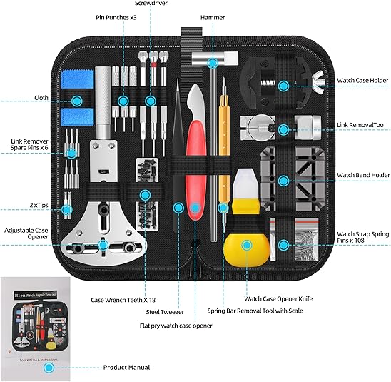Singcci Watch Repair Kit, 151 PCS Professional Watch Battery Replacement Tool Kit, Watch Strap Bracelet Removal Tool with Carrying Case and Instructions