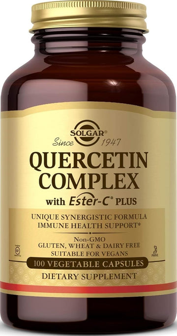 Solgar Quercetin Complex with EsterC Plus Vegetable Capsules Supports Immune Health Antioxidant Gentle on the Stomach Vitamin C NonGMO Vegan Gluten Free Dairy Free 50 Servings, Standard Packaging, 100 Count