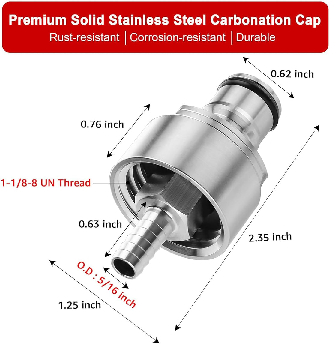 Stainless Steel Carbonation Cap, 2 Pack 5/16” Barb Ball Lock Counter Pressure Bottle Filling Cap Forced Carbonation PET Bottle Filling CO2 Coupling Cap for Soda Beer with Extra 6 O-Rings