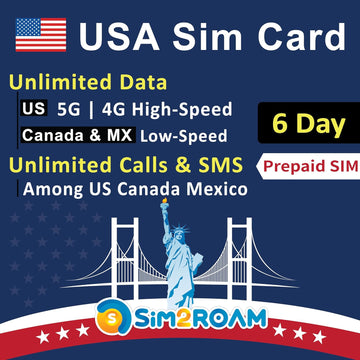 USA Prepaid SIM Card | Local Native US sim | Unlimited 5G/4G Internet Data in USA (Hawaii Included)+Unlimited Low-Speed Data in Canada and Mexico|Unlimited Calls and Texts Among US, CA and MX (6 Days)