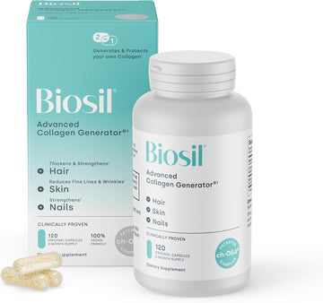 Biosil Collagen Booster Supplement - 120 Original Capsules - Patented ch-OSA Activator for Skin, Hair, Nails & Joints - Supports Natural Production