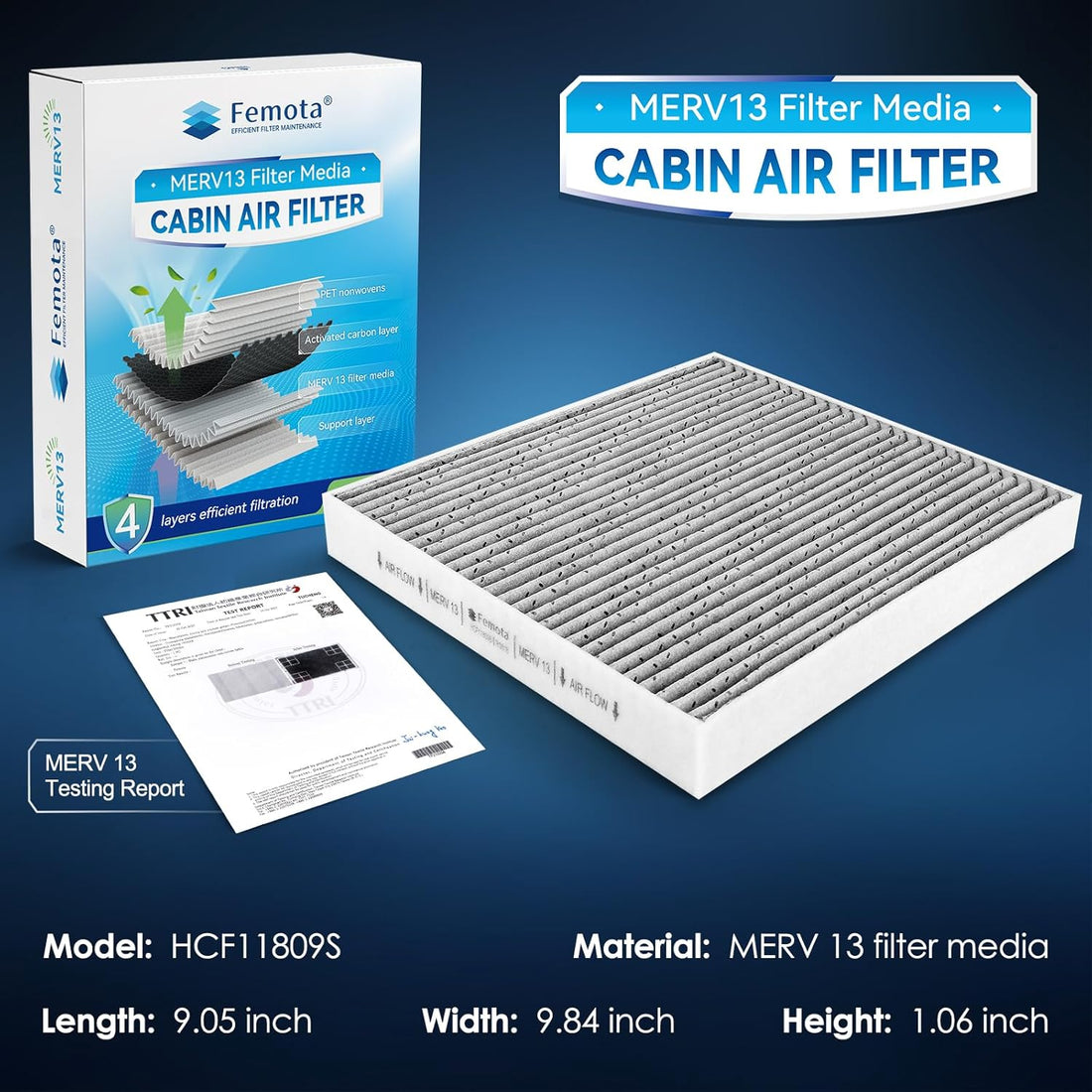 Certified MERV 13 Cabin Air Filter with Activated Carbon, CF11809 for Chevrolet Silverado, Suburban, Tahoe, GMC Sierra, Yukon,Yukon XL, Cadillac Escalade