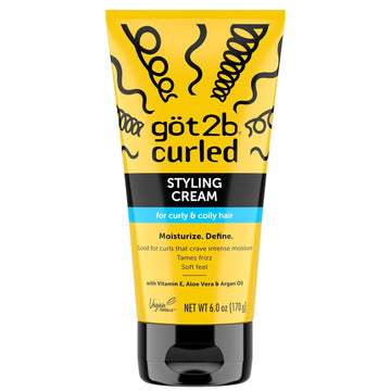 Got2B Curled Styling Cream, 6 Fl Oz, Curl Defining & Moisturizing Hair Cream for Coily & Curly Hair, Provides Frizz Control & Soft Feel for Type 3-4 Curls, Made with Vitamin E, Aloe Vera & Argan Oil