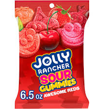 JOLLY RANCHER Sour Gummies Awesome Reds Assorted Fruit Flavored Candy Bag, 6.5 oz