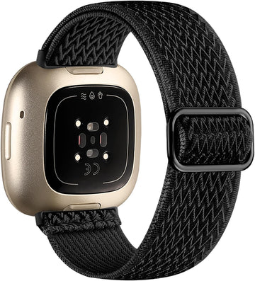 Maledan Replacement Band for Fitbit Versa 4/3 Sense 2 Band Men Women, Soft Flexible Breathable Nylon Stretchy Watch Strap for Versa 4/3 Sense 1/2 Wristbands Accessories, Black