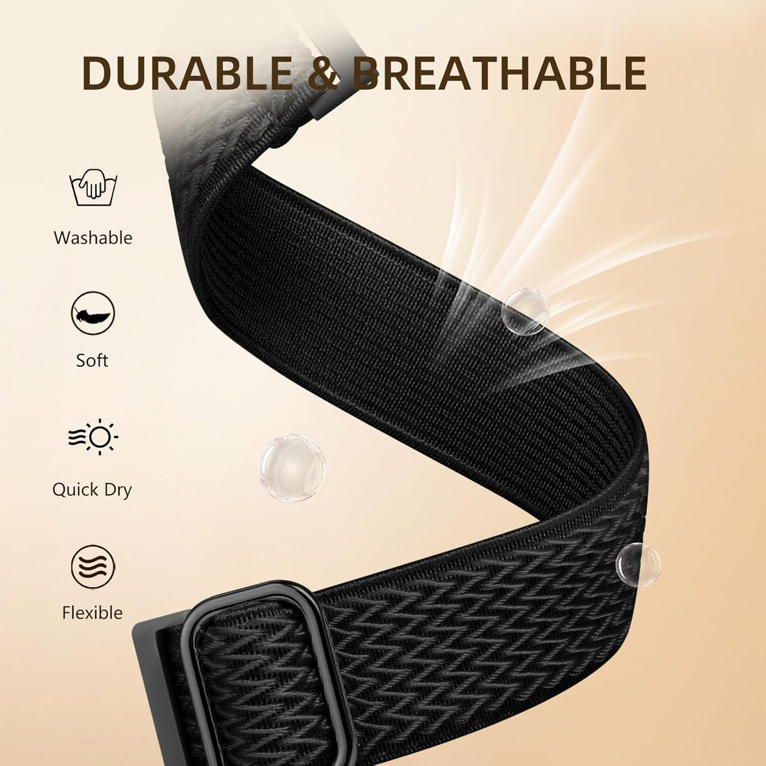 Maledan Replacement Band for Fitbit Versa 4/3 Sense 2 Band Men Women, Soft Flexible Breathable Nylon Stretchy Watch Strap for Versa 4/3 Sense 1/2 Wristbands Accessories, Black