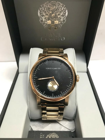 Vince Camuto The Cadet VC/1109BKGP Men's 44mm Gold Tone S/Steel Dial Watch Black
